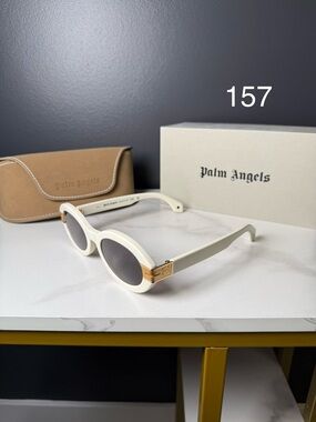 Palm Angels Ivory Round Sunglasses with Gold Trim